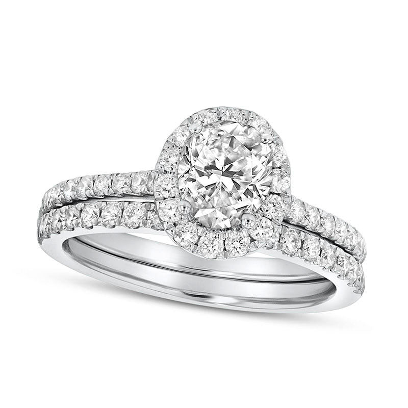 Image of ID 1 133 CT TW Oval Natural Diamond Frame Bridal Engagement Ring Set in Solid 14K White Gold (J/SI2)