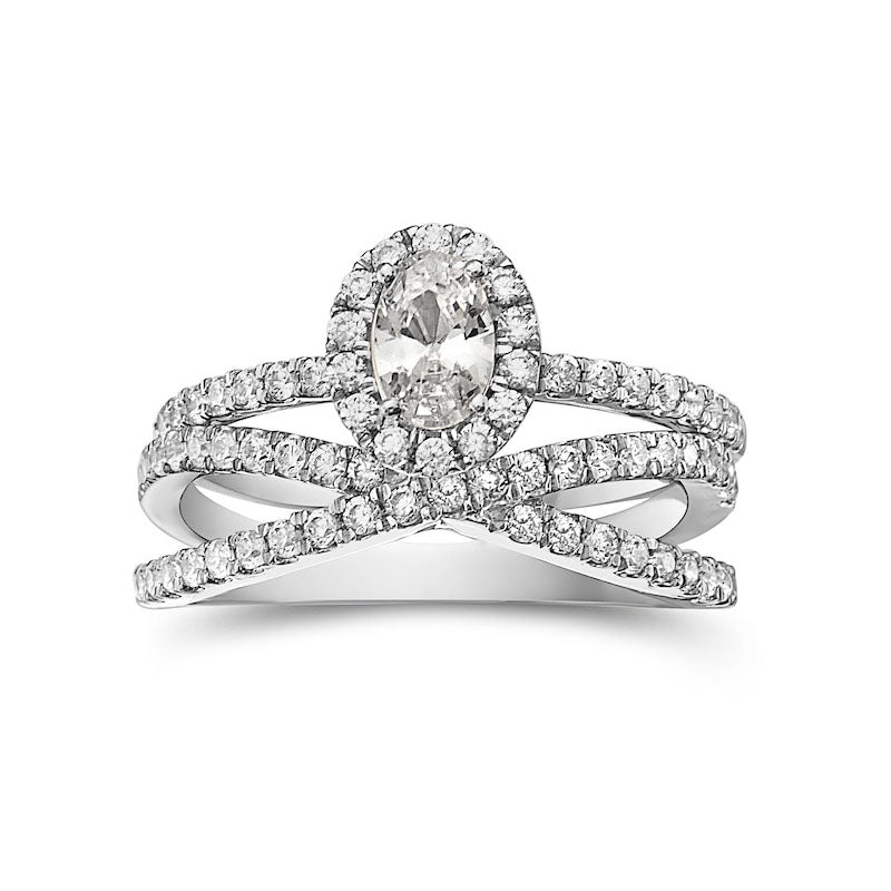 Image of ID 1 133 CT TW Oval Natural Diamond Frame Criss-Cross Bridal Engagement Ring Set in Solid 14K White Gold