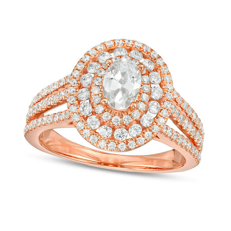 Image of ID 1 133 CT TW Oval Natural Diamond Frame Multi-Row Engagement Ring in Solid 14K Rose Gold
