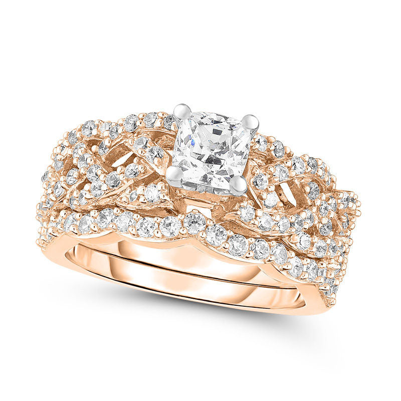 Image of ID 1 133 CT TW Princess-Cut Natural Diamond Braid Shank Bridal Engagement Ring Set in Solid 14K Rose Gold
