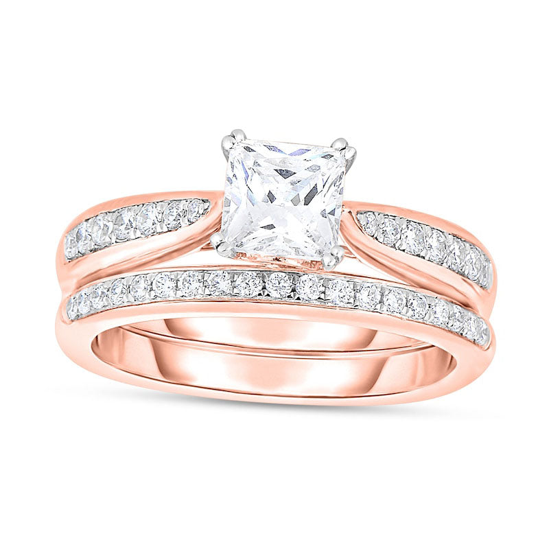 Image of ID 1 133 CT TW Princess-Cut Natural Diamond Bridal Engagement Ring Set in Solid 14K Rose Gold