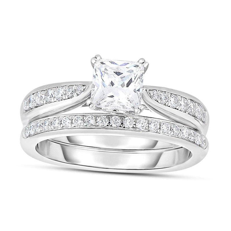 Image of ID 1 133 CT TW Princess-Cut Natural Diamond Bridal Engagement Ring Set in Solid 14K White Gold