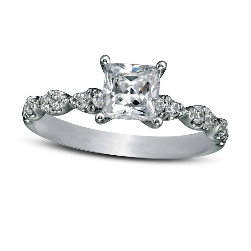Image of ID 1 133 CT TW Princess-Cut Natural Diamond Engagement Ring in Solid 14K White Gold