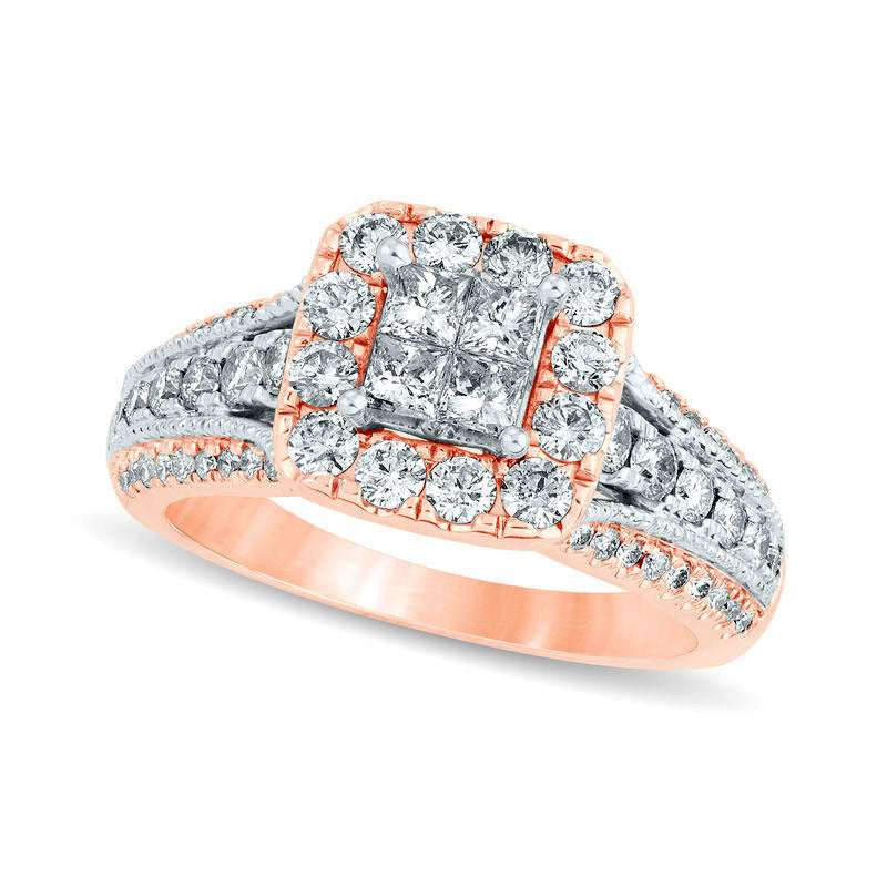Image of ID 1 133 CT TW Quad Princess-Cut Natural Diamond Frame Antique Vintage-Style Engagement Ring in Solid 14K Rose Gold