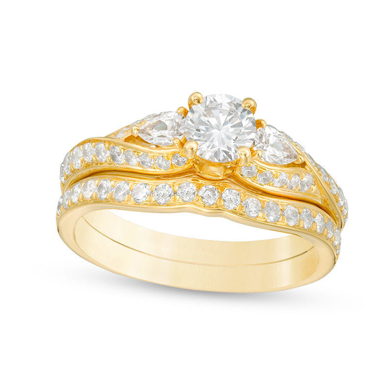 Image of ID 1 138 CT TW Natural Diamond Bypass Three Stone Bridal Engagement Ring Set in Solid 14K Gold