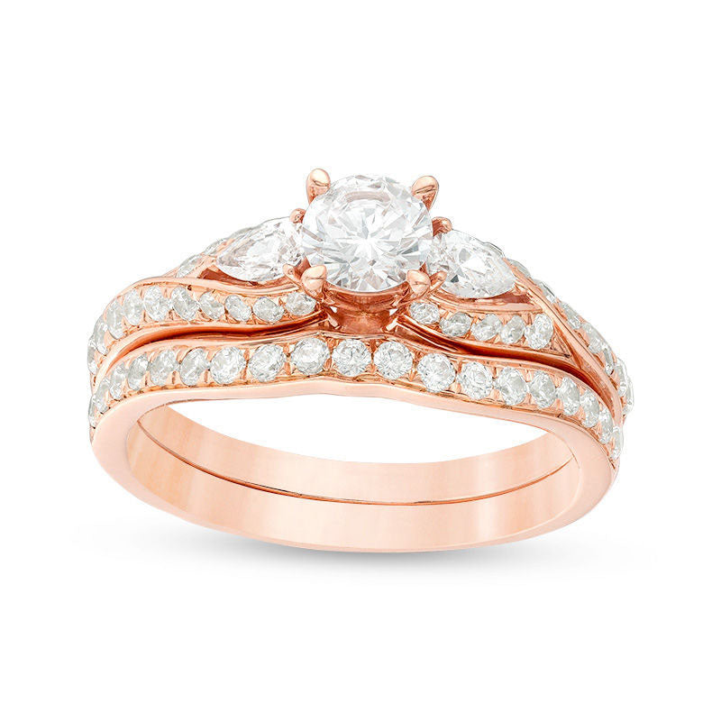 Image of ID 1 138 CT TW Natural Diamond Bypass Three Stone Bridal Engagement Ring Set in Solid 14K Rose Gold