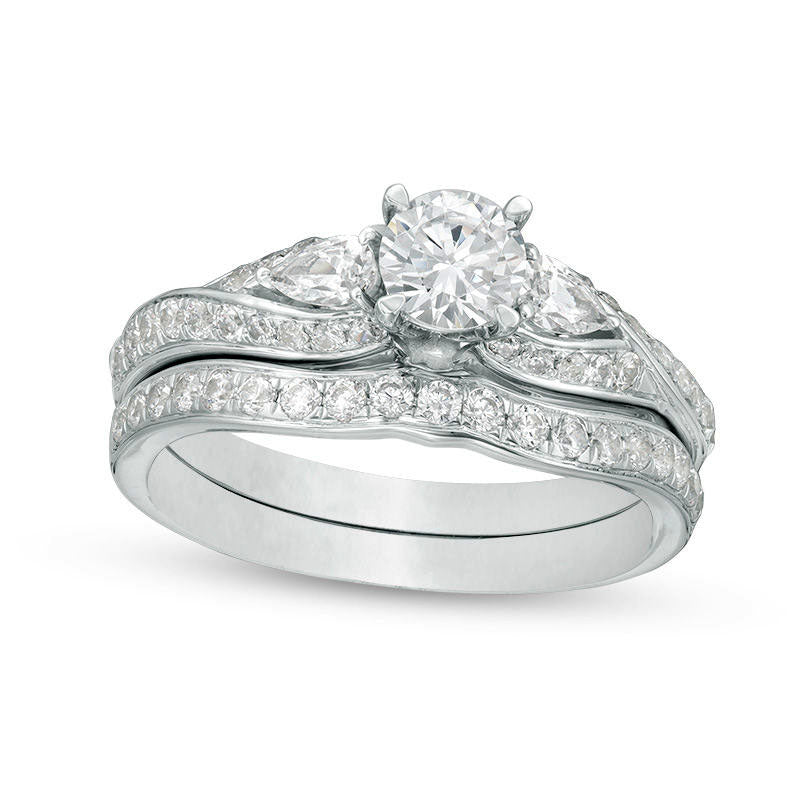 Image of ID 1 138 CT TW Natural Diamond Bypass Three Stone Bridal Engagement Ring Set in Solid 14K White Gold