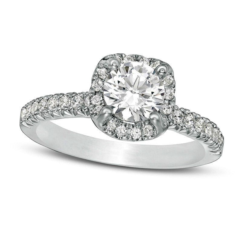 Image of ID 1 138 CT TW Natural Diamond Cushion Frame Engagement Ring in Solid 14K White Gold