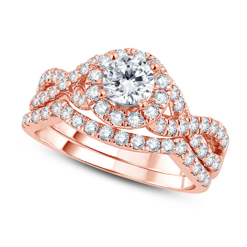 Image of ID 1 138 CT TW Natural Diamond Frame Twist Bridal Engagement Ring Set in Solid 14K Rose Gold