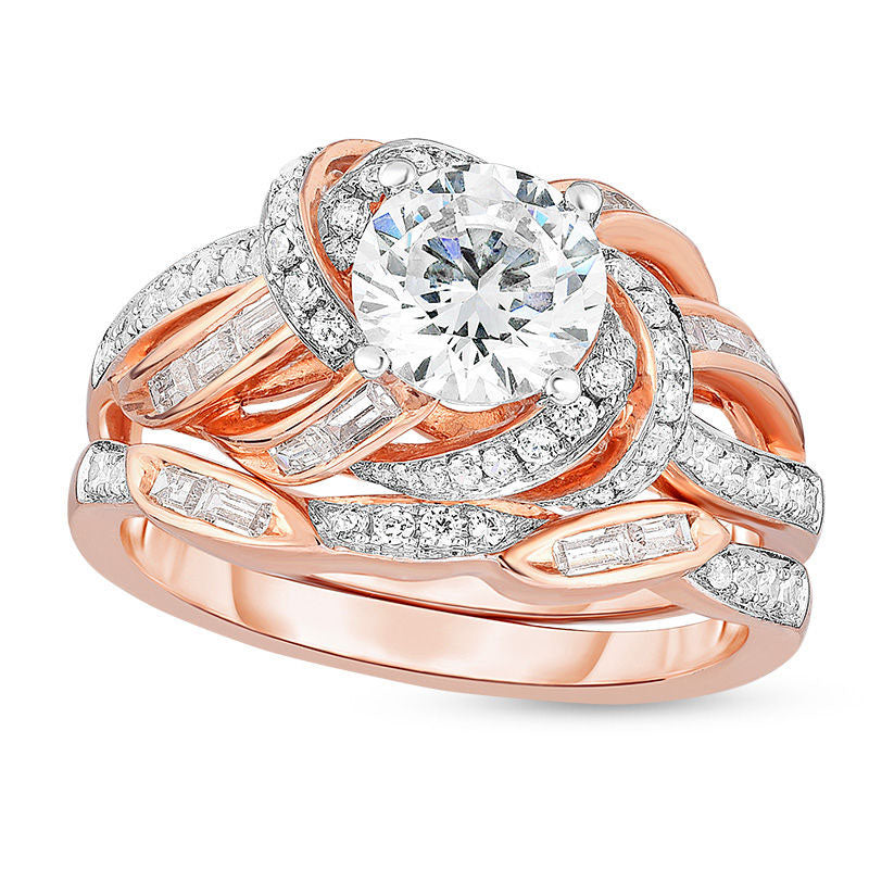 Image of ID 1 138 CT TW Natural Diamond Loose Knot Frame Bridal Engagement Ring Set in Solid 14K Rose Gold