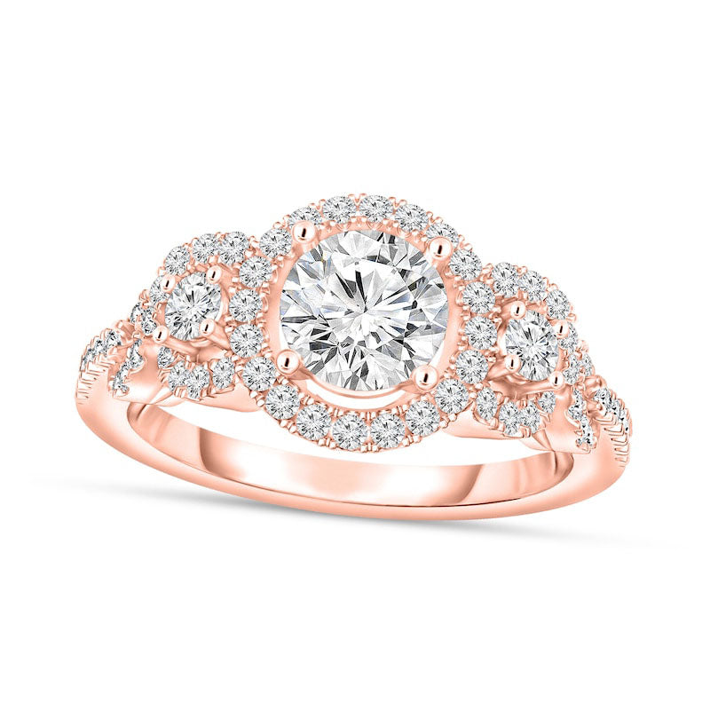Image of ID 1 138 CT TW Natural Diamond Three Stone Frame Engagement Ring in Solid 14K Rose Gold
