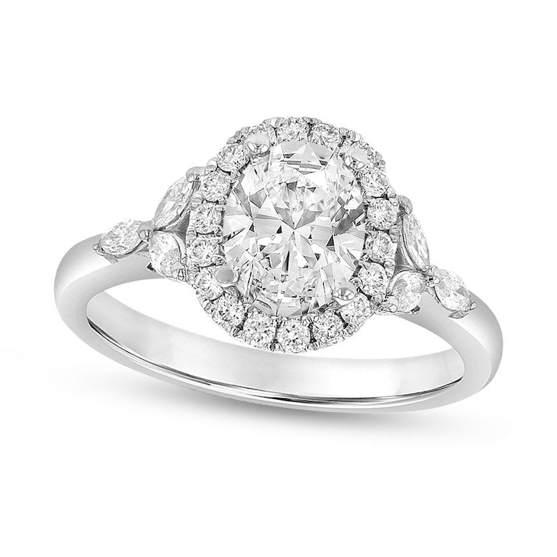 Image of ID 1 138 CT TW Oval Natural Diamond Frame Tri-Sides Engagement Ring in Solid 18K White Gold (G/SI2)