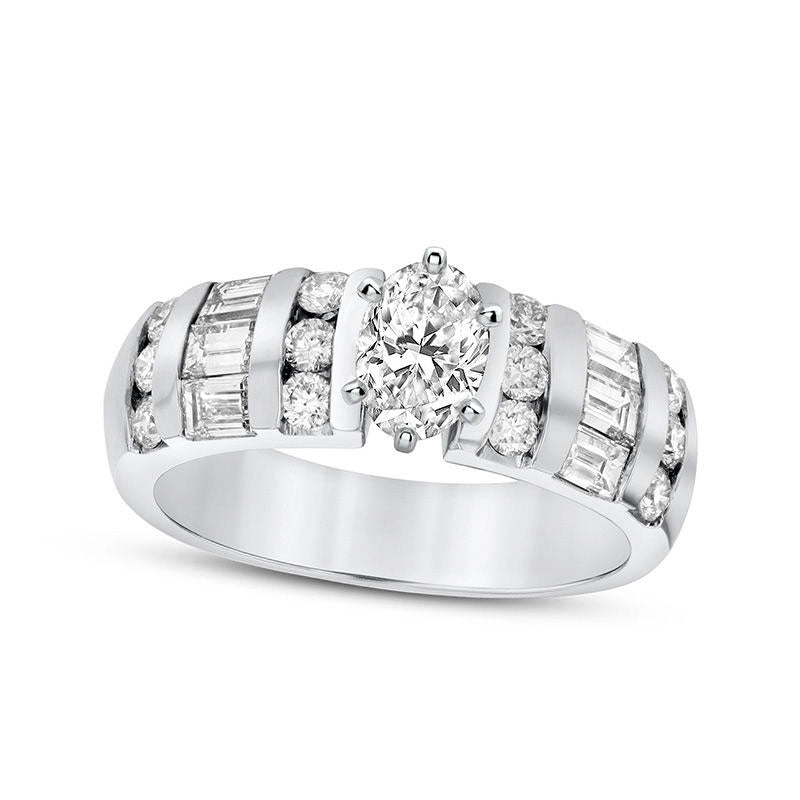 Image of ID 1 138 CT TW Oval Natural Diamond Multi-Row Engagement Ring in Solid 14K White Gold (G/SI2)