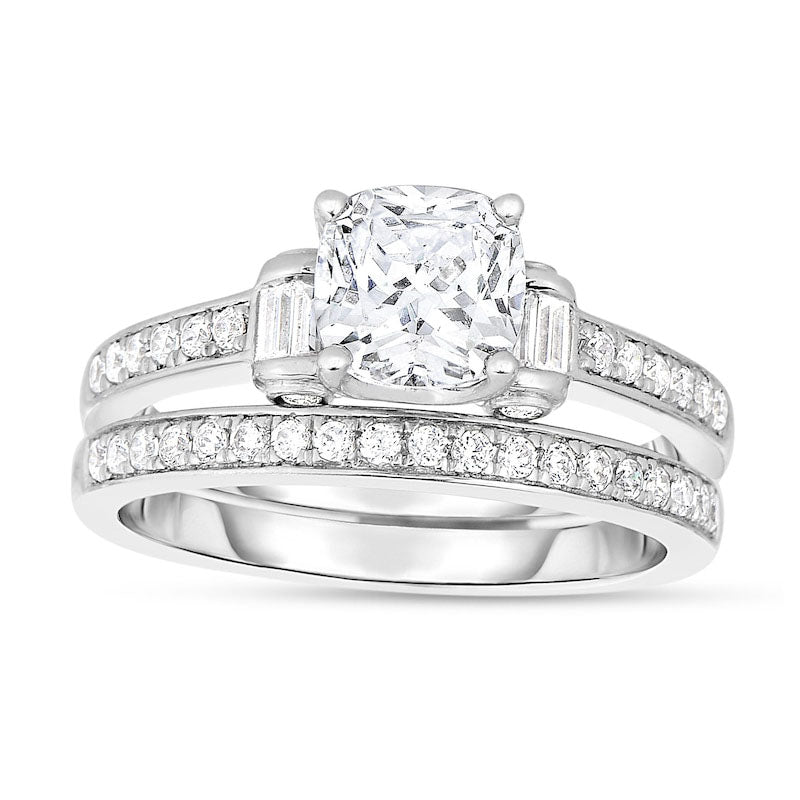 Image of ID 1 138 CT TW Princess-Cut Natural Diamond Collar Bridal Engagement Ring Set in Solid 14K White Gold