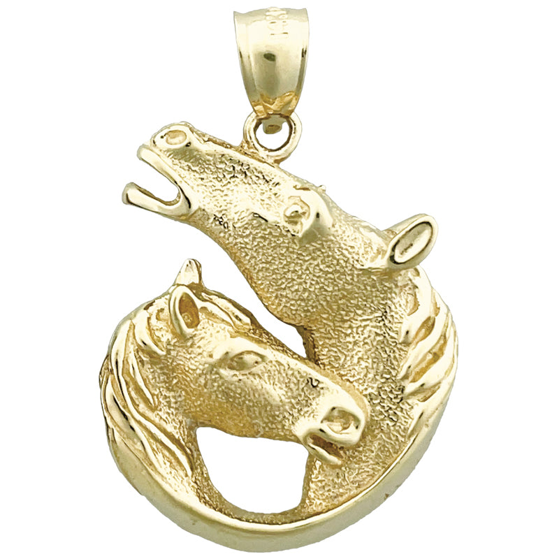 Image of ID 1 14K Gold 24MM Double Horse Head Pendant