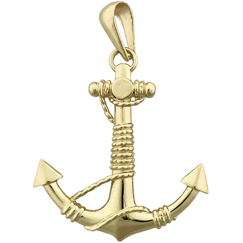 Image of ID 1 14K Gold 3-D Ship Anchor and Sailor Rope Pendant