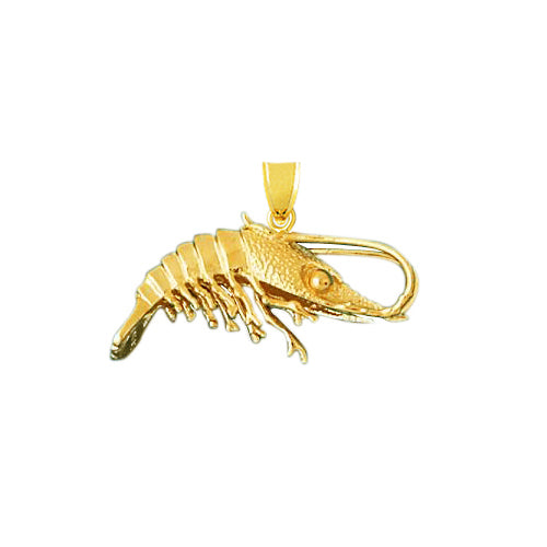 Image of ID 1 14K Gold 3-D Shrimp Pendant
