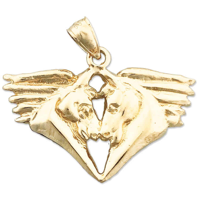 Image of ID 1 14K Gold 30MM Double Horse Heads Pendant