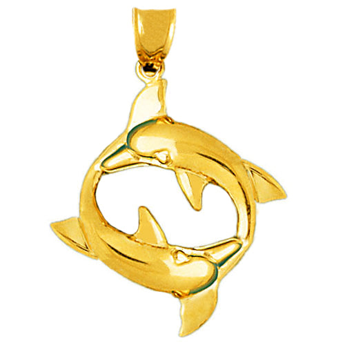 Image of ID 1 14K Gold 30MM Encircled Dolphins Pendant