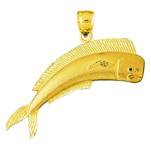 Image of ID 1 14K Gold 30MM Mahi Mahi Fish Pendant