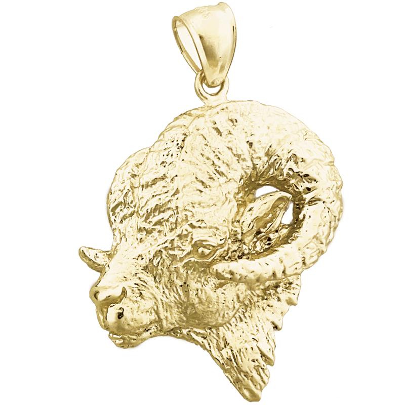 Image of ID 1 14K Gold 32MM Ram&#39s Head Pendant