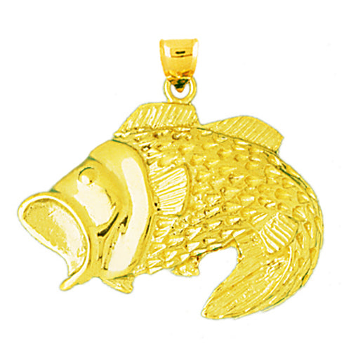Image of ID 1 14K Gold 33MM Open Mouth Bass Pendant