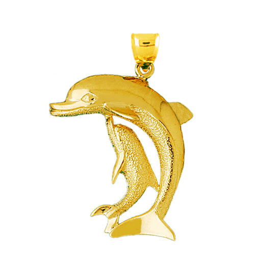 Image of ID 1 14K Gold 34MM Dolphin and Calf Pendant