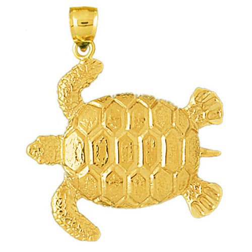 Image of ID 1 14K Gold 34MM Long Sea Turtle Pendant