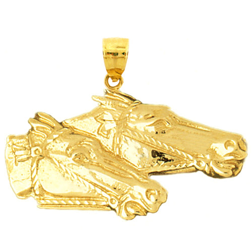 Image of ID 1 14K Gold 38MM Bridled Two Horse Heads Pendant
