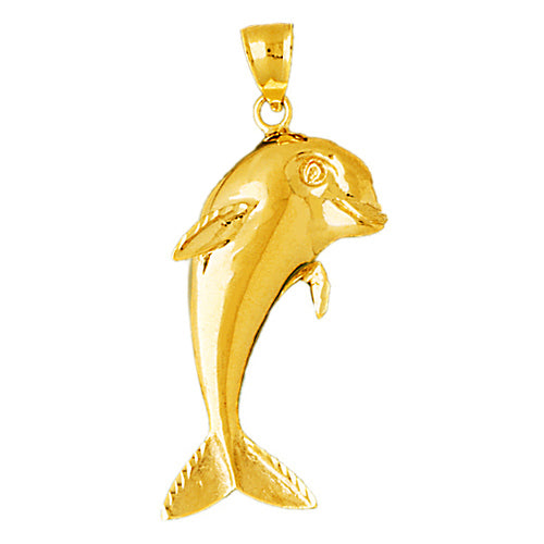 Image of ID 1 14K Gold 38MM Cetacean Dolphin Pendant