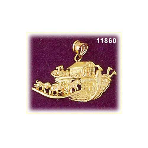 Image of ID 1 14K Gold 38MM Noah&#39s Ark with Animals Pendant