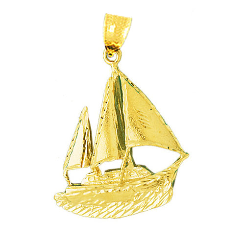 Image of ID 1 14K Gold 38MM Sailing Ship Pendant