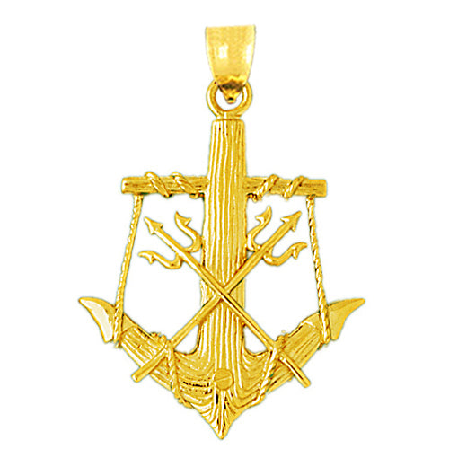 Image of ID 1 14K Gold 3D Anchor and Tridents Pendant