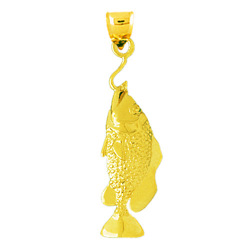 Image of ID 1 14K Gold 3D Bass On a Fish Hook Pendant