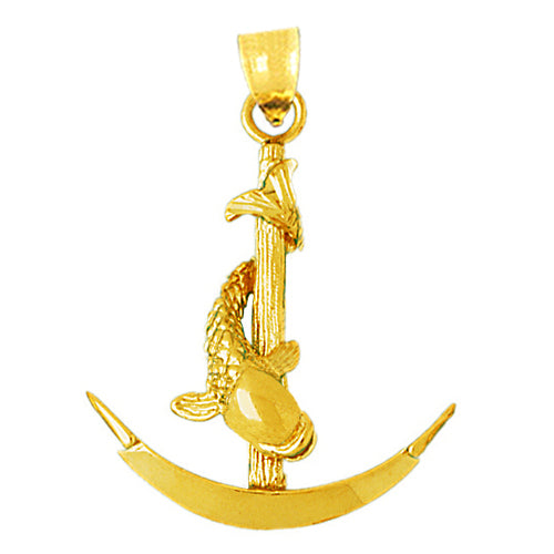 Image of ID 1 14K Gold 3D Fish Wrapped Around Ship Anchor Pendant