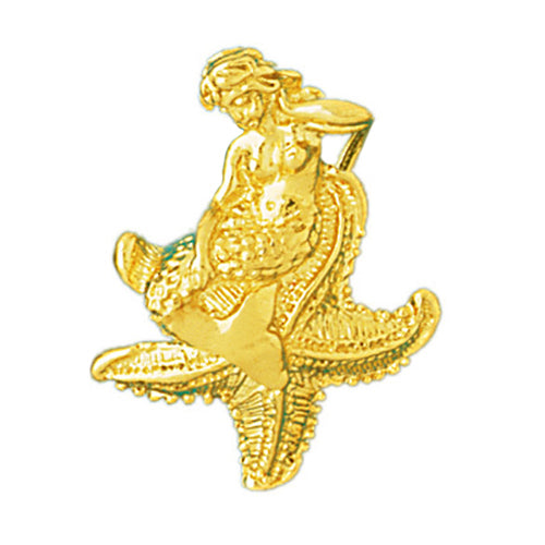 Image of ID 1 14K Gold 3D Mermaid Sitting On Starfish Pendant