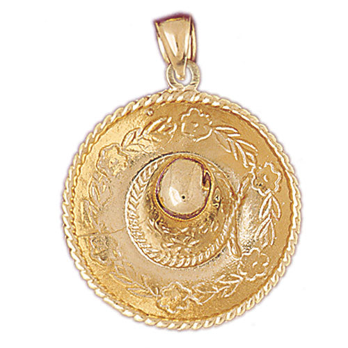 Image of ID 1 14K Gold 3D Mexican Hat with Floral Brim Pendant