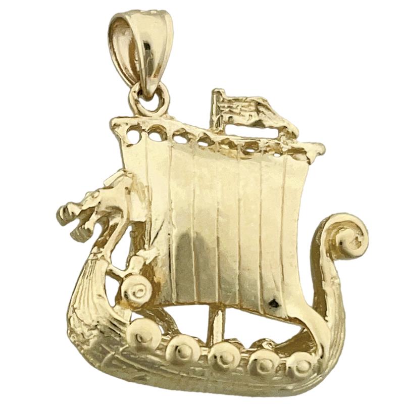 Image of ID 1 14K Gold 3D Viking Sailing Ship Pendant