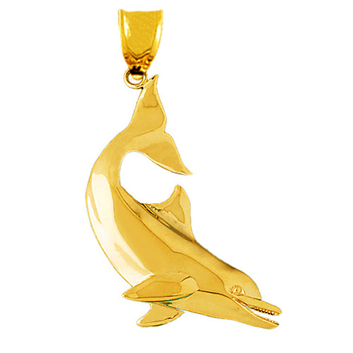 Image of ID 1 14K Gold 46MM Swimming Dolphin Pendant