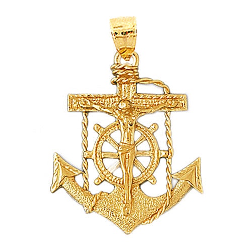 Image of ID 1 14K Gold Anchor Crucifix Pendant