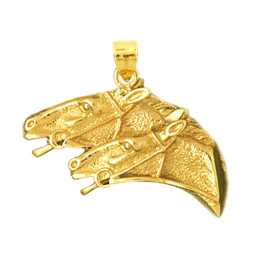 Image of ID 1 14K Gold Bridled Two Horse Heads Pendant
