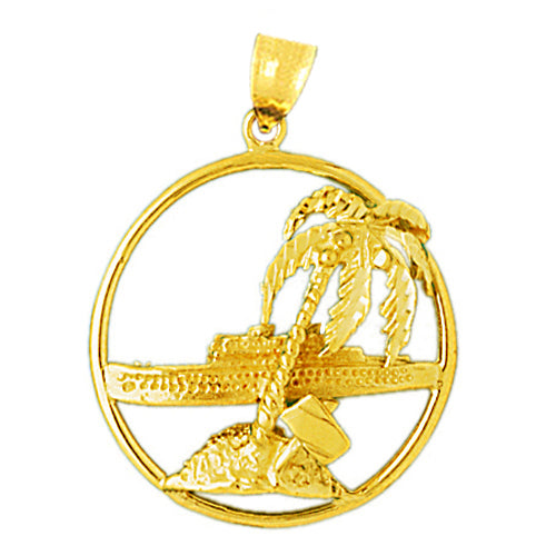Image of ID 1 14K Gold Cruise Ship and Island with Palm Tree Pendant