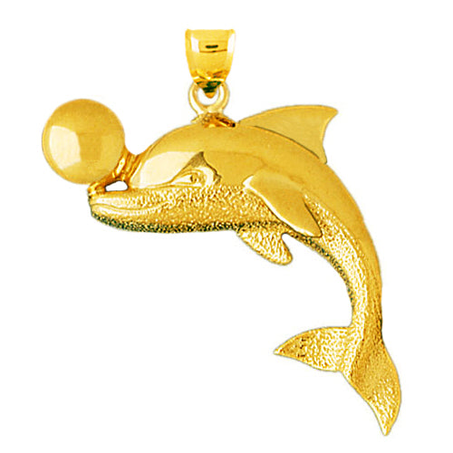 Image of ID 1 14K Gold Dolphin Playing with Ball Pendant