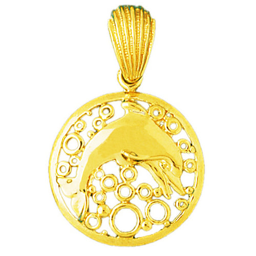 Image of ID 1 14K Gold Dolphin Under Sea Pendant Medallion