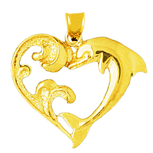 Image of ID 1 14K Gold Dolphin and Waves Heart Pendant