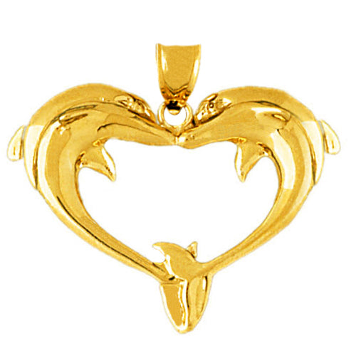 Image of ID 1 14K Gold Dolphins Heart Pendant