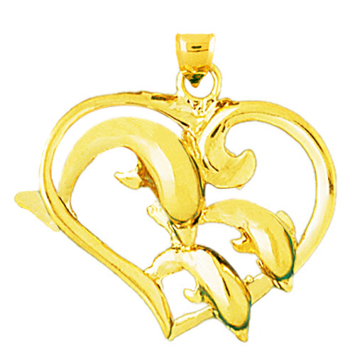 Image of ID 1 14K Gold Dolphins Jumping Through Heart Pendant