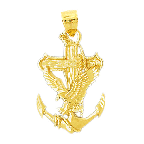 Image of ID 1 14K Gold Eagle with Wooden Cross On Anchor Pendant