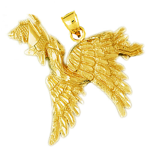 Image of ID 1 14K Gold Flying Pelican with Fish Pendant