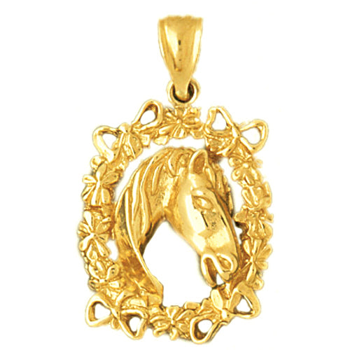 Image of ID 1 14K Gold Horse Head In A Wreath Pendant